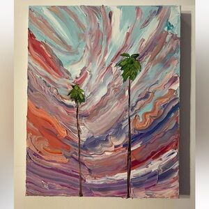 ORIGINAL Palm Tree Sunset Impressionism Oil Painting 20 X 16 Contemporary ART